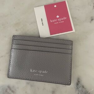 Kate Spade Pebbled Leather Card Holder in Gray